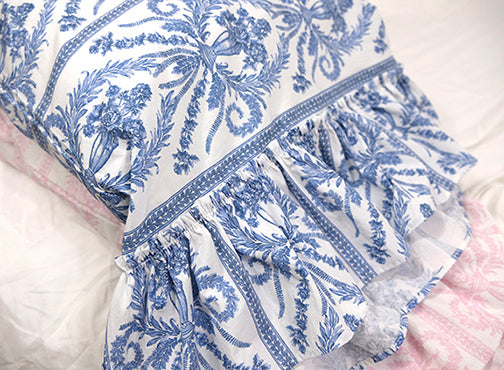 Our blue Victoria Toile print is a beautiful example of French style floral prints being updated for today's bedding style.