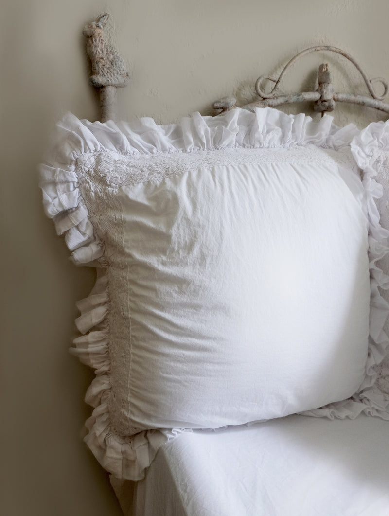 Ambrosia Crochet Ruffle Duvet Collection - White - Linen Salvage Et Cie