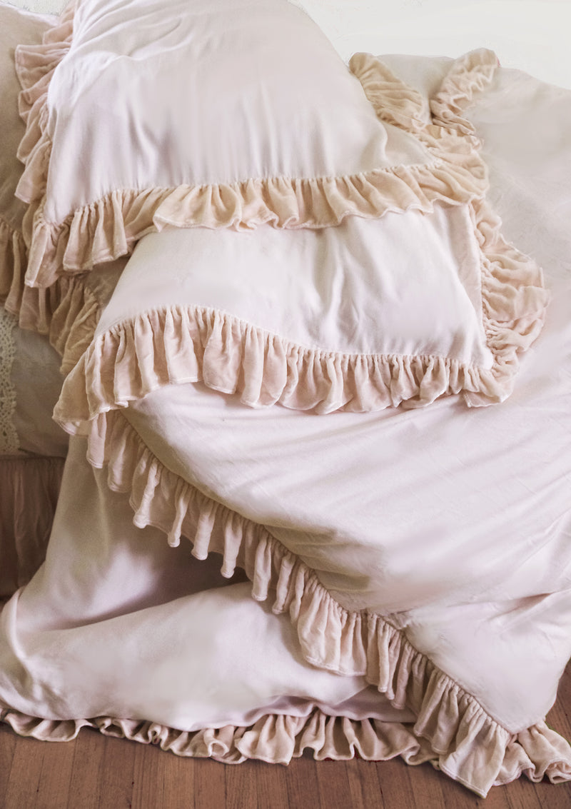 Charlotte Silk Velvet Ruffle Collection - Antique White