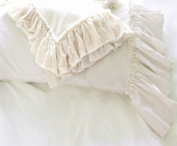 Clementine Tatter Ruffle PIllowcase  - Creme or White - Linen Salvage Et Cie