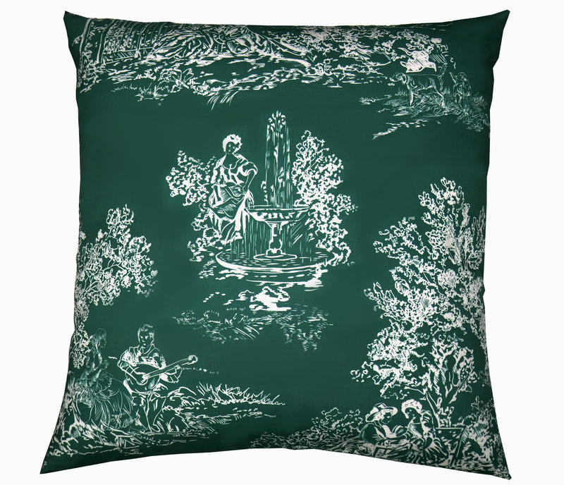 Love Toile Silk Pillow - Pine