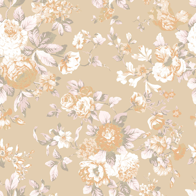 Petite Bouquet Floral Fabric-Soft Khaki - Linen Salvage Et Cie